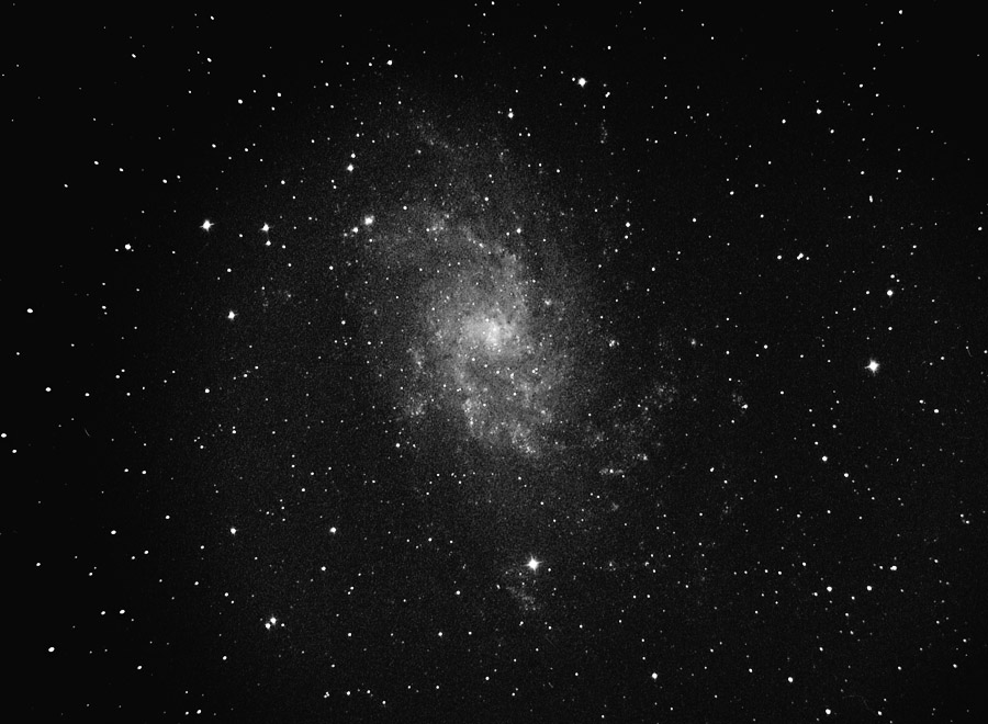 [it] La galassia M33 nella costellazione del Triangolo, fotografata sul finire degli anni 90 al fuoco diretto del telescopio dell'Osservatorio Astronomico Comunale di Grosseto.      Fotocamera:  Mamiya M645 Super |  Exp. Tempo:  --- | Telescopio:  400/2000mm |  Diaframma:  5.0 |  Film:  Kodak TMAX 400  [en] galaxy M33 in the constellation of the Triangle, shot at the end of the nineties  by  the telescope of Grosseto  Astronomical Observatory      Camera:  Mamiya M645 Super |  Exp. Time:  --- | Telescope:  400/2000mm |  Aperture:  5.0 |  Film:  Kodak TMAX 400 